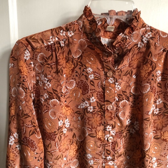 Vintage Tops - Vintage Jonquil Mock Neck Fall Foliage Print Blouse